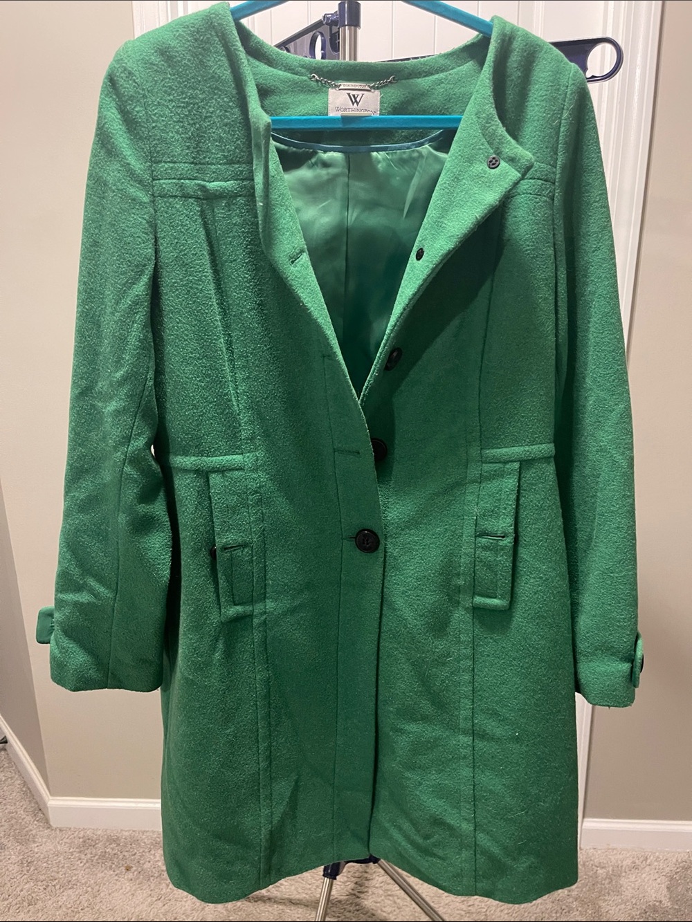 W by Worth Emerald Green Wool-Blend Pea Coat